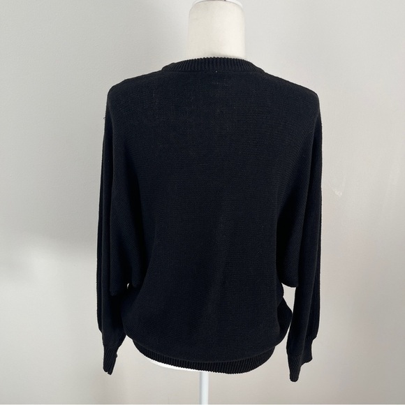 Mister Noah Sz L Black Sequins Sweater Pullover Floral 90s Knit Ramie/Cotton*W15 - Picture 3 of 3